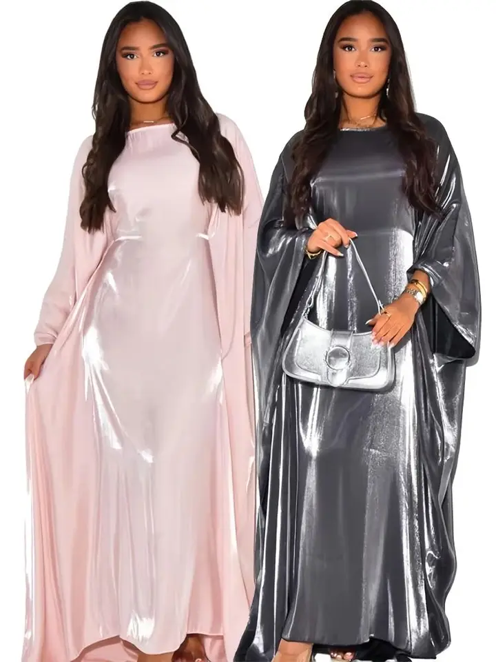 Ramadan Eid Ženy Summer Organza Batwing Satin Satin Abaya Dubai Luxus 2024 Islam moslimské kaftan šaty kebaya rúž Mulmane Vestidos