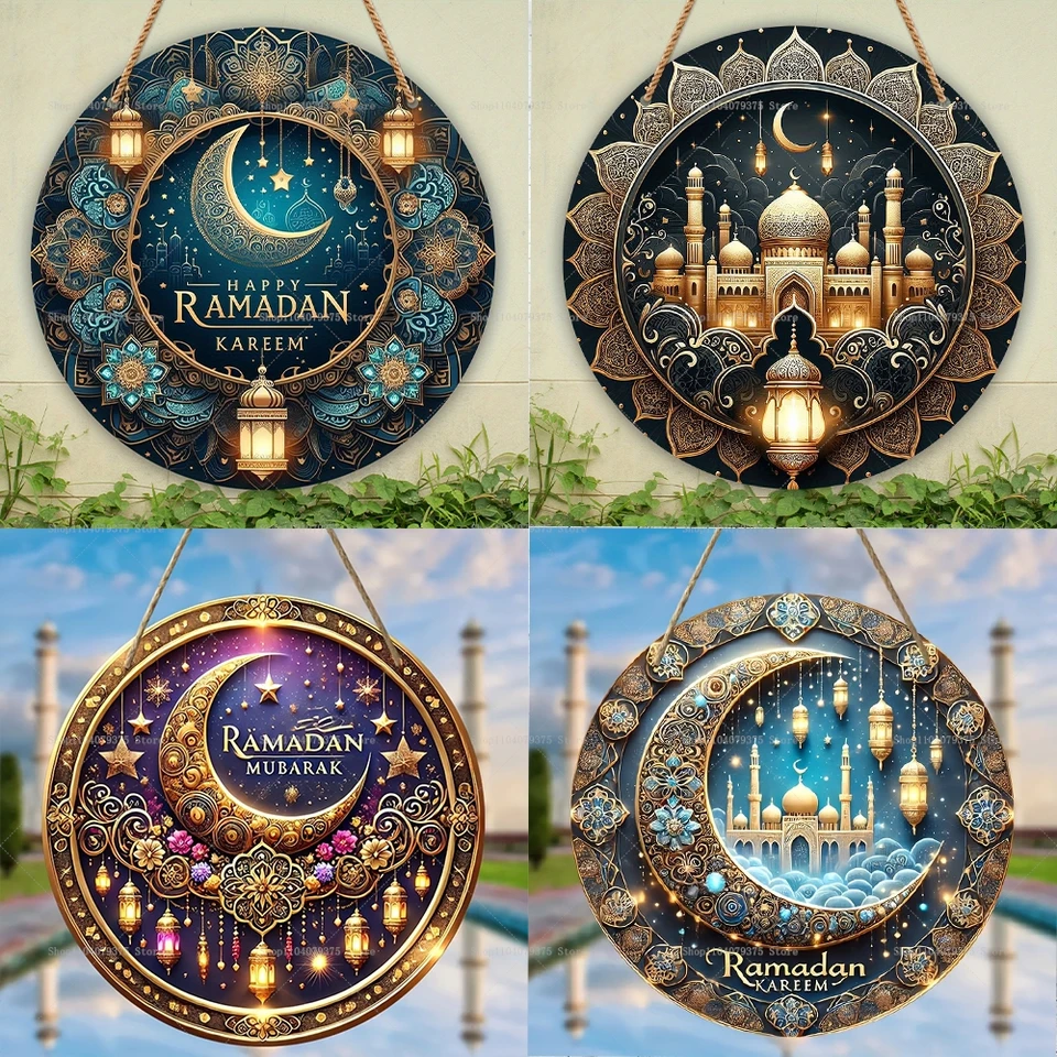 Ramadan Mubarak Party Moon Moon Ozdoby Eid al-Adha Závesné okrúhle drevené dosky vhodný pre islamské moslimské večierky