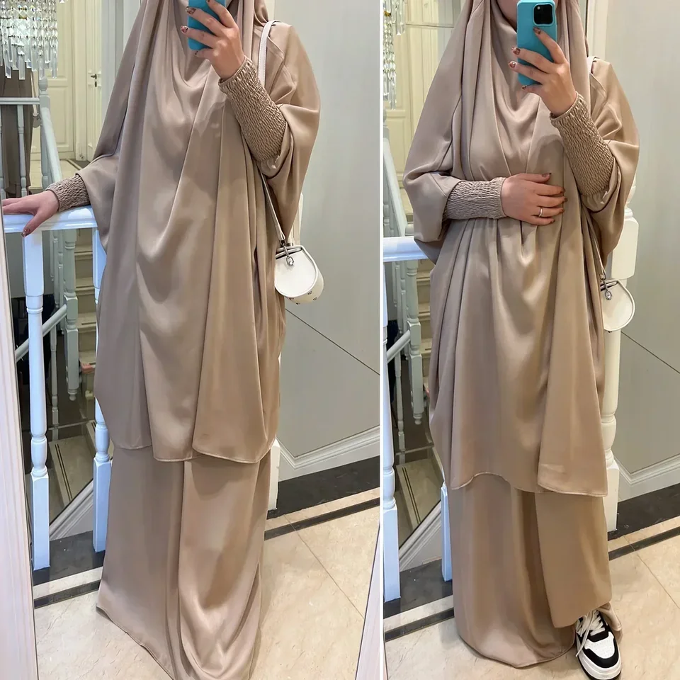 Ramadán Abaya Khimar Long Hidžab Jilbab 2 kusové sada moslimských žien Modlitebný odev Islamský abayas s sukňou Djellaba Dubai niqab