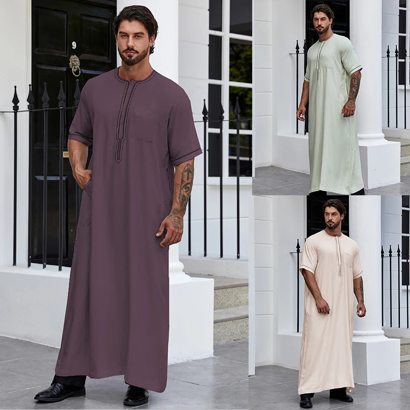 Ramadán Islam Moslim Moslim s dlhým rukávom Henley s vreckom kaftan Abaya arabské dlhé šaty thobe pre mužov