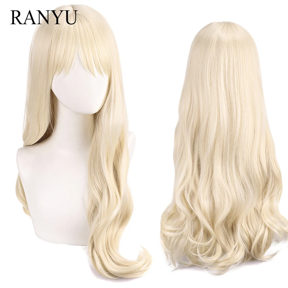 Ranyu syntetická dlhá vlnitá blondínka s treskami lolita cosplay nadýchané prírodné ženy