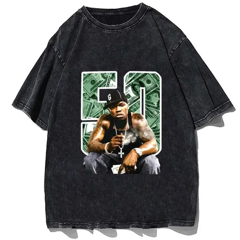 Rapper 50 cent tričko vysokokvalitné bavlnené letné tričko s krátkym rukávom Grafika košeľa príležitostné voľné prepláchnutie TEES Streetwear Tops