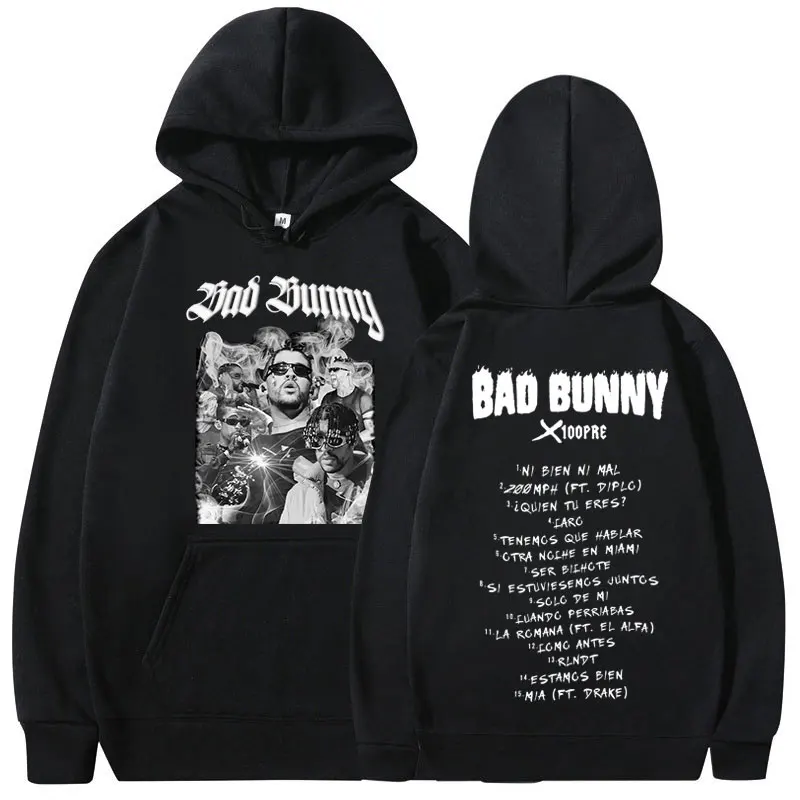 Rapper Bad Bunny Hoodie Music Album Grafické mikiny Men ženy módne hip hop náhodné nadmerne nadmerné mikina harajuku streetwear