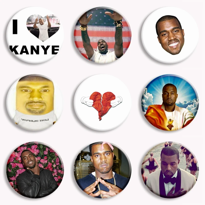Rapper Kanye Cartoon Button Pin I Love Kanye Music Lover Broot