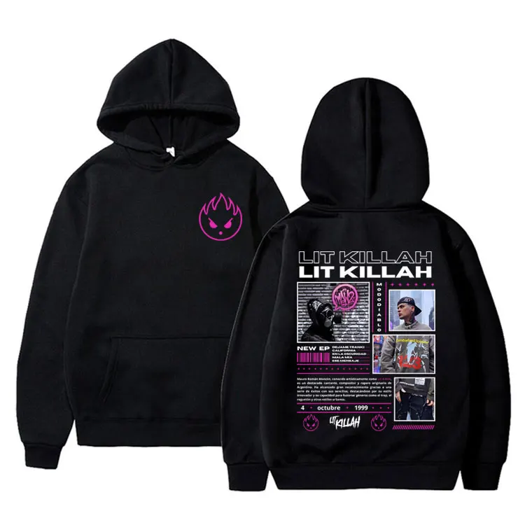 Rapper Lit Killah obojstranná tlačová mikina Unsiex Príležitostné voľné pullover Men ženy hip hop módne nadmerne veľké mikiny na streetwear