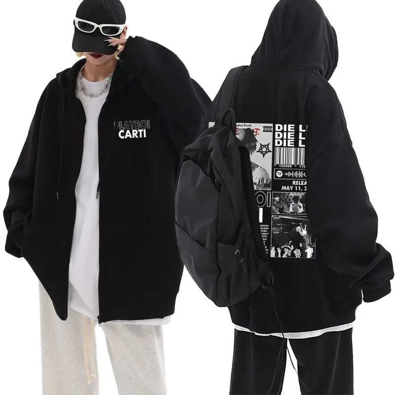 Rapper playboi carti die litel grafická tlač zipsová mikina Male Streetwear Spring Autumn Men Dámske hip hopy nadmerne zipsová bunda