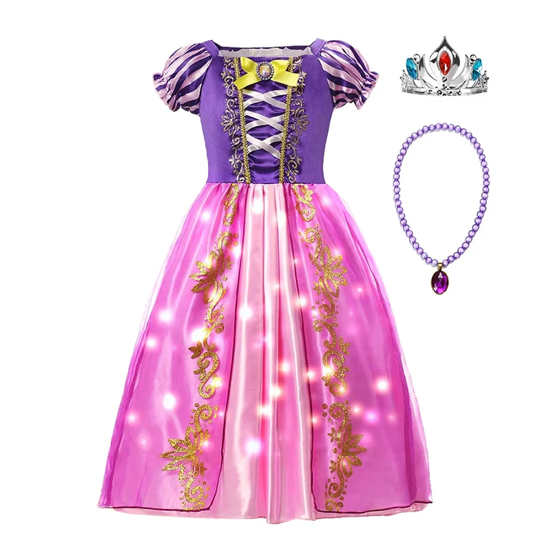 Rapunzel malé dievčatká LED LIGHT UP Kostýmy Party Fancy Princess Dress Vianoce Sleeping Beauty Karneval mask