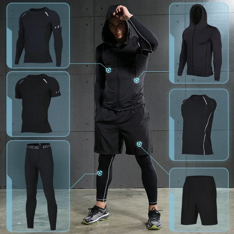 Rashguard Men Compression Sportswear Set telocvičňa Running Športové oblečenie jogging panely tracksuit fitness tričko veterné legíny