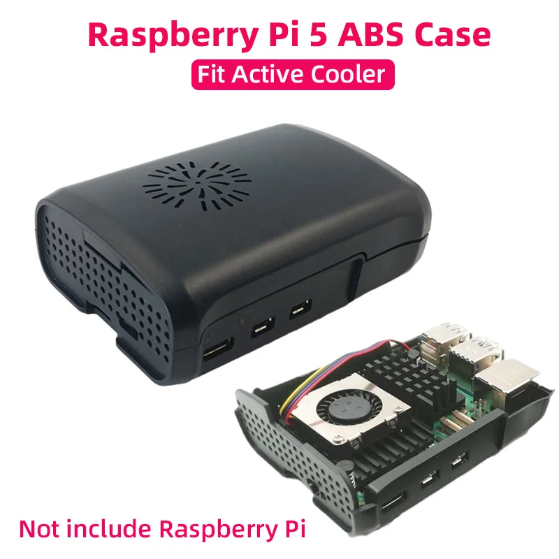 Raspberry Pi 5 ABS Puzdro Čierny plastový škrupina kompatibilný pre aktívnu rýchlosť chladiča nastaviteľné ventilátor PWM pre RPI 5 PI5