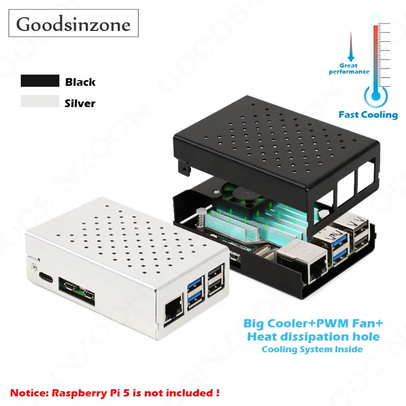 Raspberry Pi 5 hliníkové puzdro s chladiacim ventilátorom PWM, chladiaci systém chladiaceho systému kovový chladič pre Raspberri PI5 8 GB 4 GB BOA
