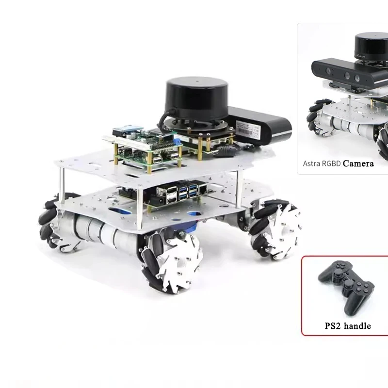 Raspberry Pi Ros Mecanum Whee Robot Car 6kg Zaťaženie s motorovým radarovým fotoaparátom STM32 Autonómna navigácia automatická jazda