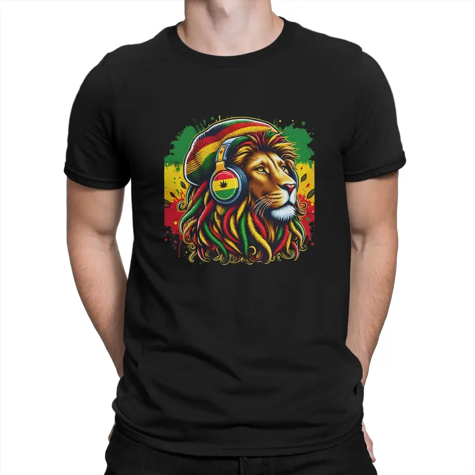 Rasta reggae hudobné slúchadlá tričko pre samec jamajského leva oblečenia módne polyester tričko homme