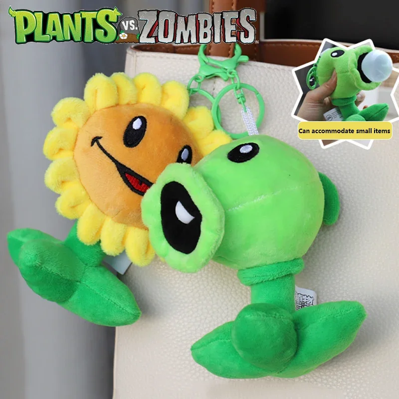 Rastliny vs zombie slnečnicové peashooterové orechy plyšové bunky Schoolback prívesok Keychain plyšová bábika hračky figúrky mäkké dieťa vianočné darčeky