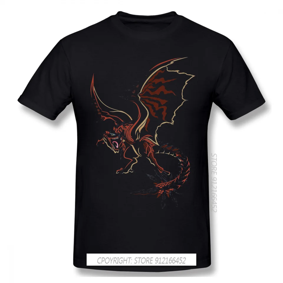 Rathalos Black Tshirt Monster Hunter Flyne Palico Game Homme Tričká Tee Pure Cotton Nadmerná s krátkym rukávom