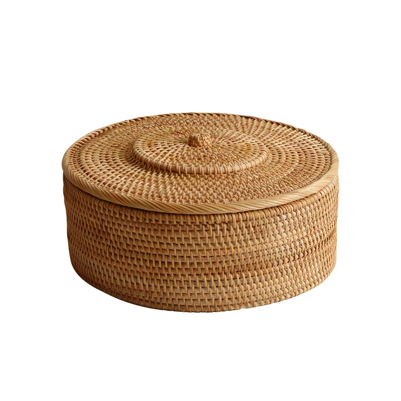Rattan Storage Boxes s vekom ručne tkaným okrúhlym boxom viacúčelové piknikové jedlo chlieb ovocný stolík Storage Basket