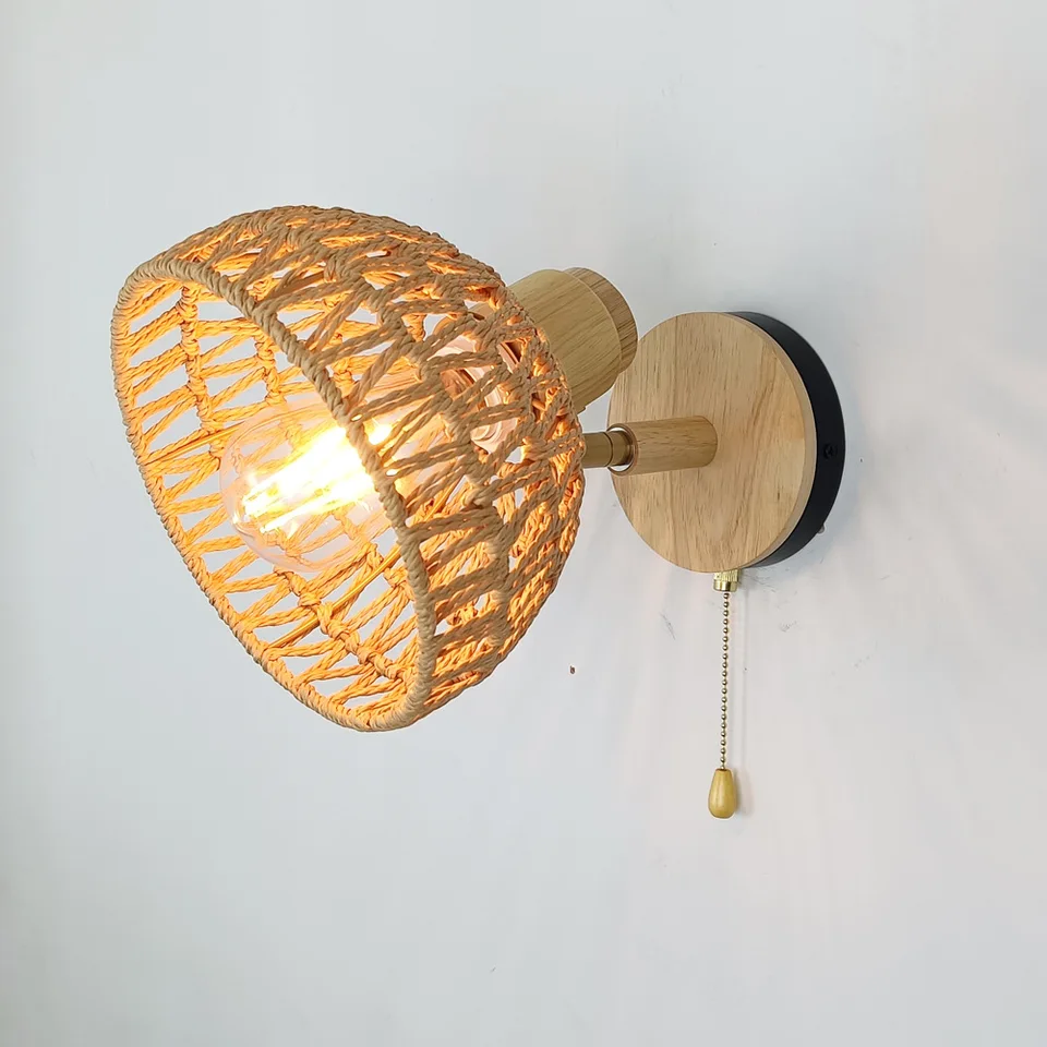 Rattanová nástenná lampa nočná spálňa zrkadlová nástenná lampa tkaná nástenná lampa papier ratan zips lampa lampa
