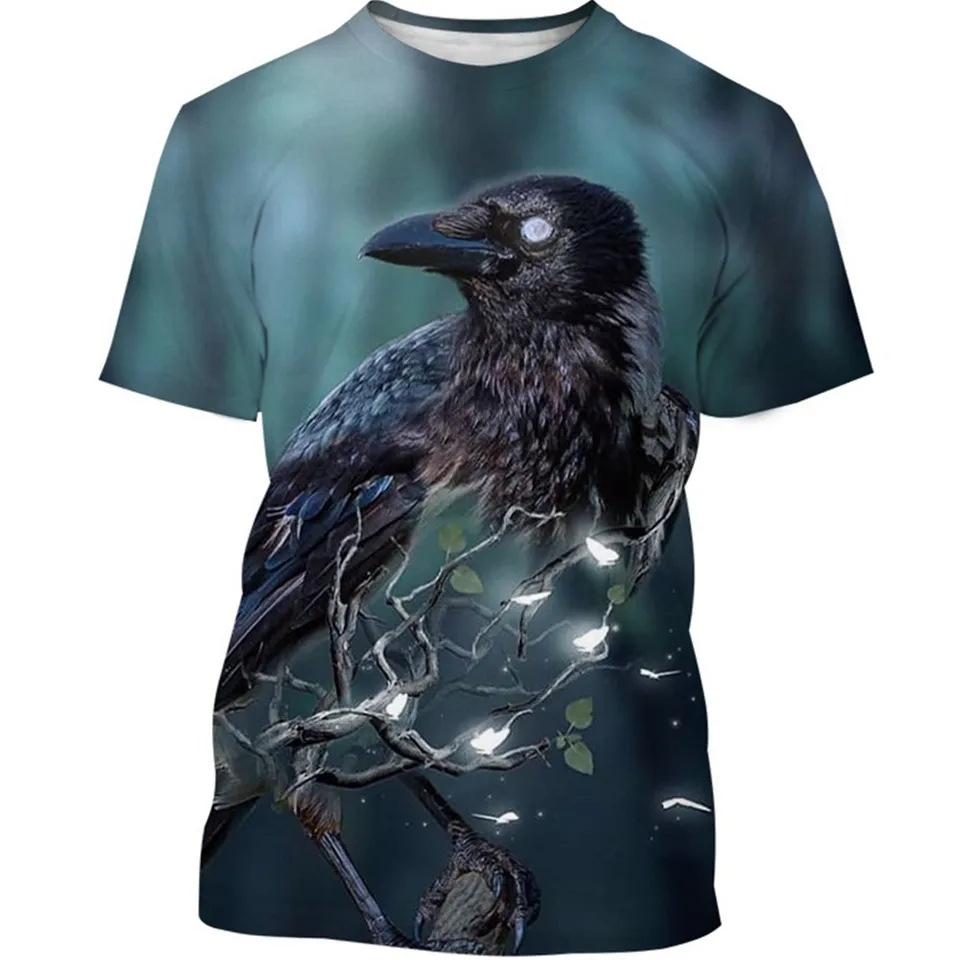 Raven Bird Creative Animal Crow Crow Tritte Tričko letné mužy Ženy Harajuku Príležitostné krátke rukávy Tričko Trič