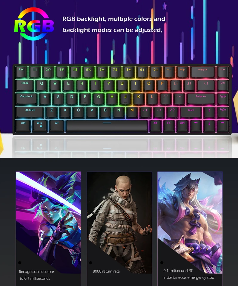 Raven68 Magnetická os mechanická klávesnica horúca výmena káblového kábla 8k návratnosť Custom Key Range Range Elektronické športové hry Klávesnica