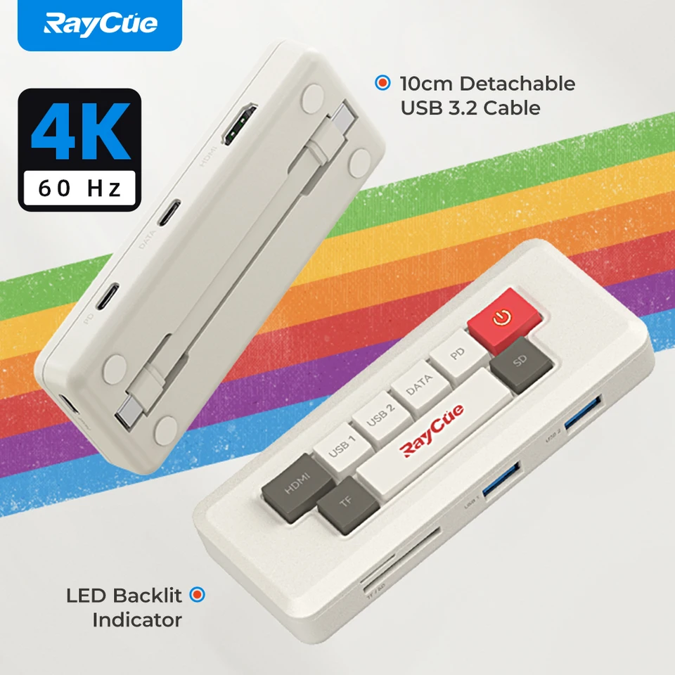RAYCUE 128K vreckový USB Typ C do HDMI kompatibilného 4K USB 3.0 Adaptér s odnímateľným káblom pre notebook Lenovo Dell HP