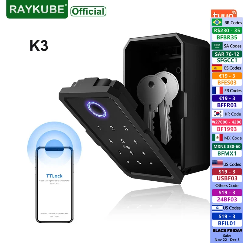 RayKube Ttlock TUYA Security Boxes Heslo Smart Fingprint Digital Cerradura Inteligente TUYA Elektronické prenosné uzamyka