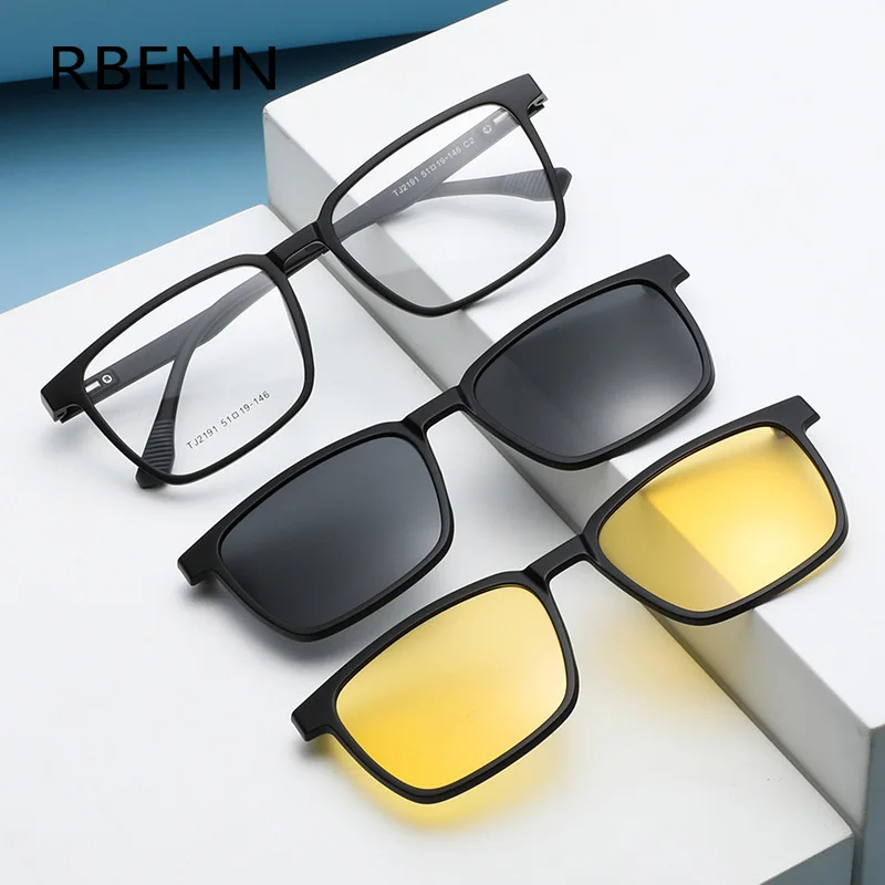 RBENN FLOW-UP Magnetické klipné okuliare na predpis Men Ženy Tr90 Polarizované slnečné okuliare Myopia Nočné videnie okuliare na čítanie 2191