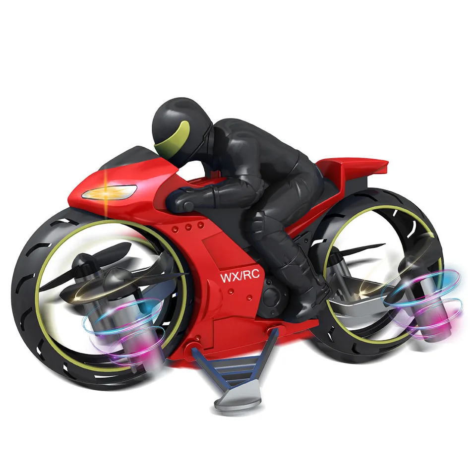 RC Motocykelový obojživeď 2 v 1 mini lietajúci motocykel hračky pre deti pre deti (červená)