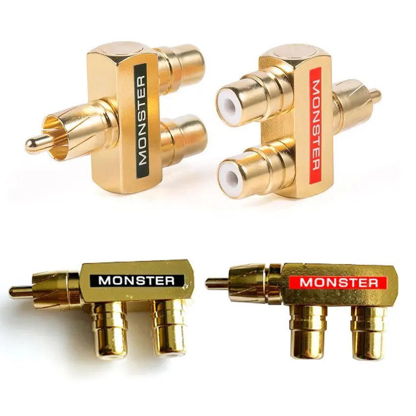 RCA MASE TO RCA Ženský lotosový konektor Tee Typ 3way Splitter pre AV Audio a Video Converter Adapter Adapter Zlatá mosadzná mosadz