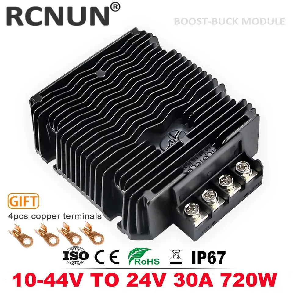 RCNun Boost-Buck Converter 10-44V 10V 12V 14.6V 19v 24v 28v 36v až 24v 30a 720W DC DC Regulátor napätia pre nákladné vozidlá pre nákladné autá LED diódy