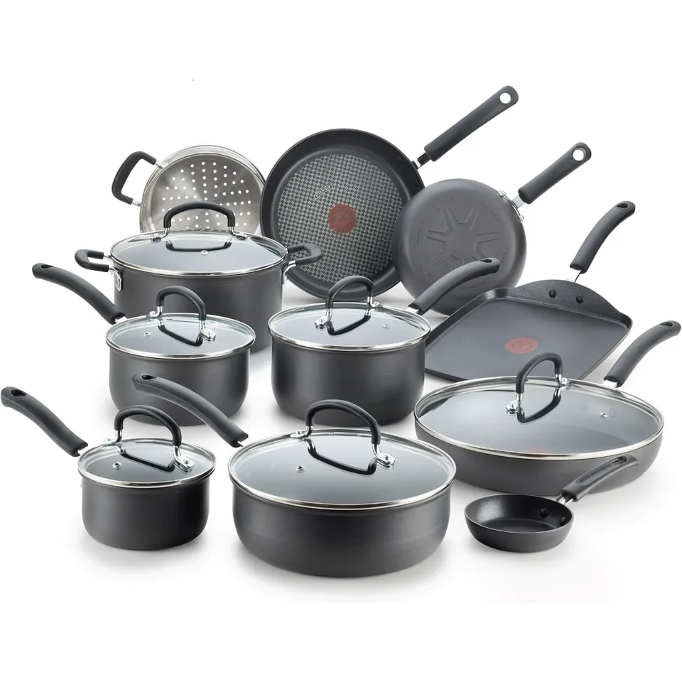 Rd eloxovaný nonstick riad set 17 kusov, bezpečnostný brojler v rúre 400 ° C, veko 350 ° C, kuchynské varenie set s smažením P