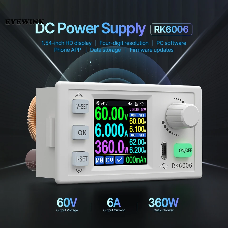 RD RK6006 RK6006-BT 60V 6A 4-DIGITNÁ Komunikácia Nastaviteľná DC DC Krok nadol prevodník napájacieho napájacieho zdroja