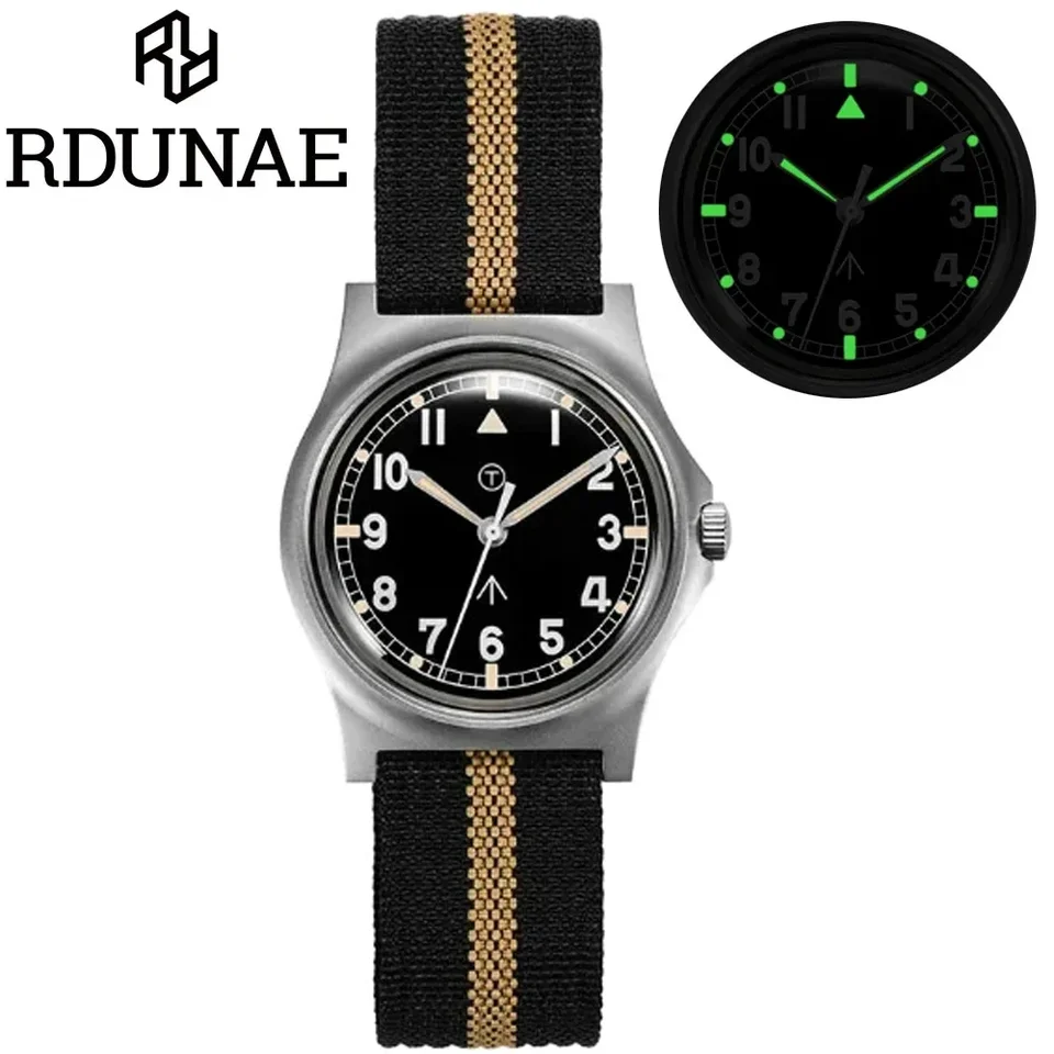 Rdunae RA01 Quartz Watch Retro Military 316L Nerezový stee super svetelný náramok minerálny sklenený vodotesný 5ATM Men Men hodinky