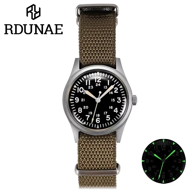 Rdunae RA03 G10 34,5 mm retro vojenské hodinky 316L z nehrdzavejúcej ocele K1 minerálne sklo Svetlá športová kremeň Pilot Pilotné hodinky Men