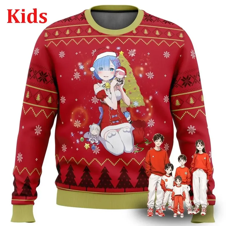 RE Zero Rem Vianoce škaredý vianočný sveter vianočný sveter darček Santa Claus Pullover Kids 3D mikina a najlepšia jeseň
