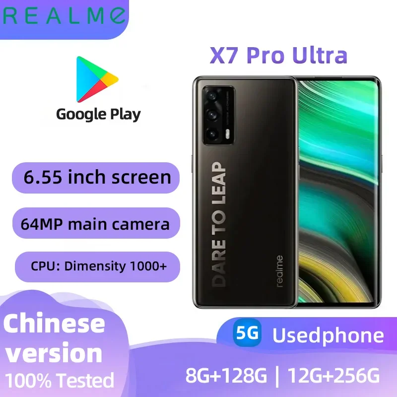 Realme X7 Pro Ultra 5G Smartphone Dimensity 1000+ 6,55inch AMOLED 90Hz Screen 65W Nabíjanie 4500 mAh 64MP fotoaparátu Android Android Použitý telefón