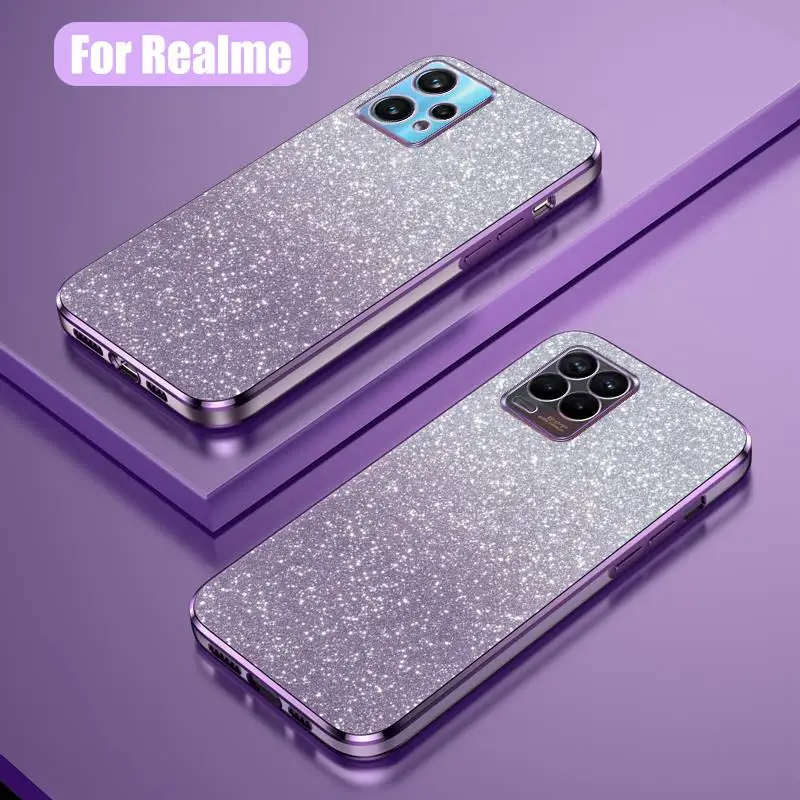 Realme8 8Pro Luxusný gradient trblietavý pokovovací prípad pre Oppo Realme 8 9 Pro Plus 4G 5G Silikónový zadný kryt Realme9 9Pro