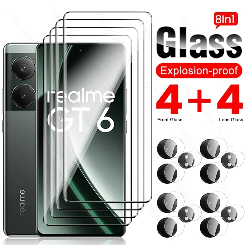 Realmi GT6 sklo 8 v 1 3D temperovanom skle pre Realme GT 6T 6 T T6 5G Zakrivená kamera Chrániče obrazovky Realmegt6 Realmegt6t
