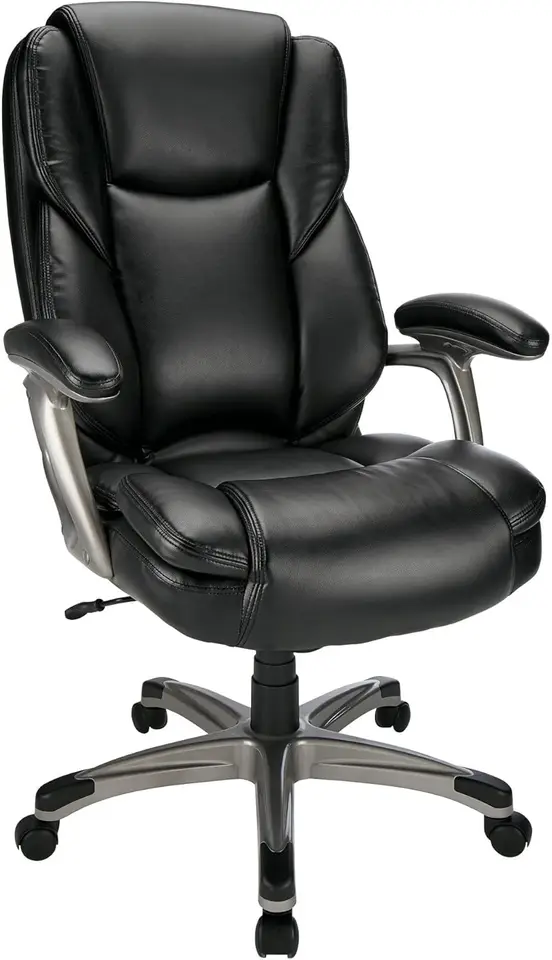 RealSpace® Cressfield Betked Leath High-back stolička, čierna/strieborná