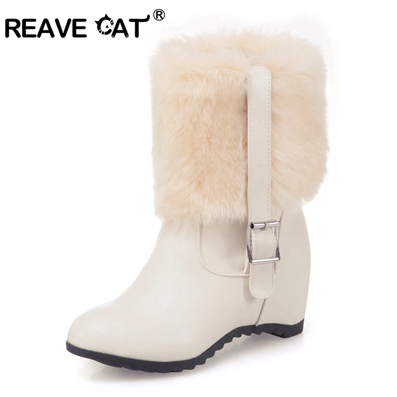 Reave Cat Fur Midcalf Boots Witerproof 7 cm skrytý klinový päta 2022 7 cm Chunky päty malé veľké 33-43 S2419