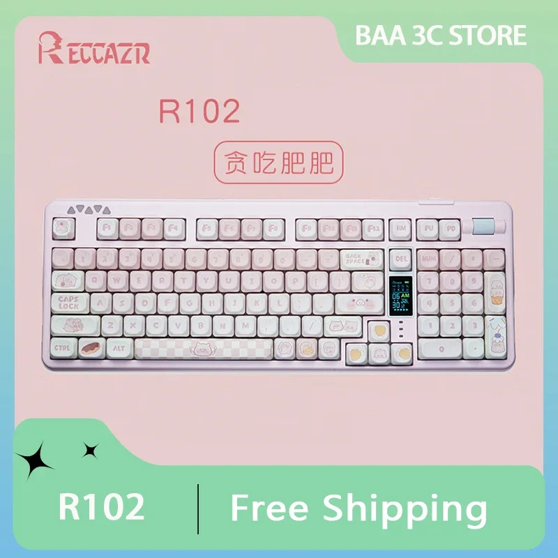 RECCAZR R102 Mechanická klávesnica Wireless Troj režim E-Sports Gaming Klávesnica prispôsobená príslušenstvom pre hráčov PC pre WIN/Mac
