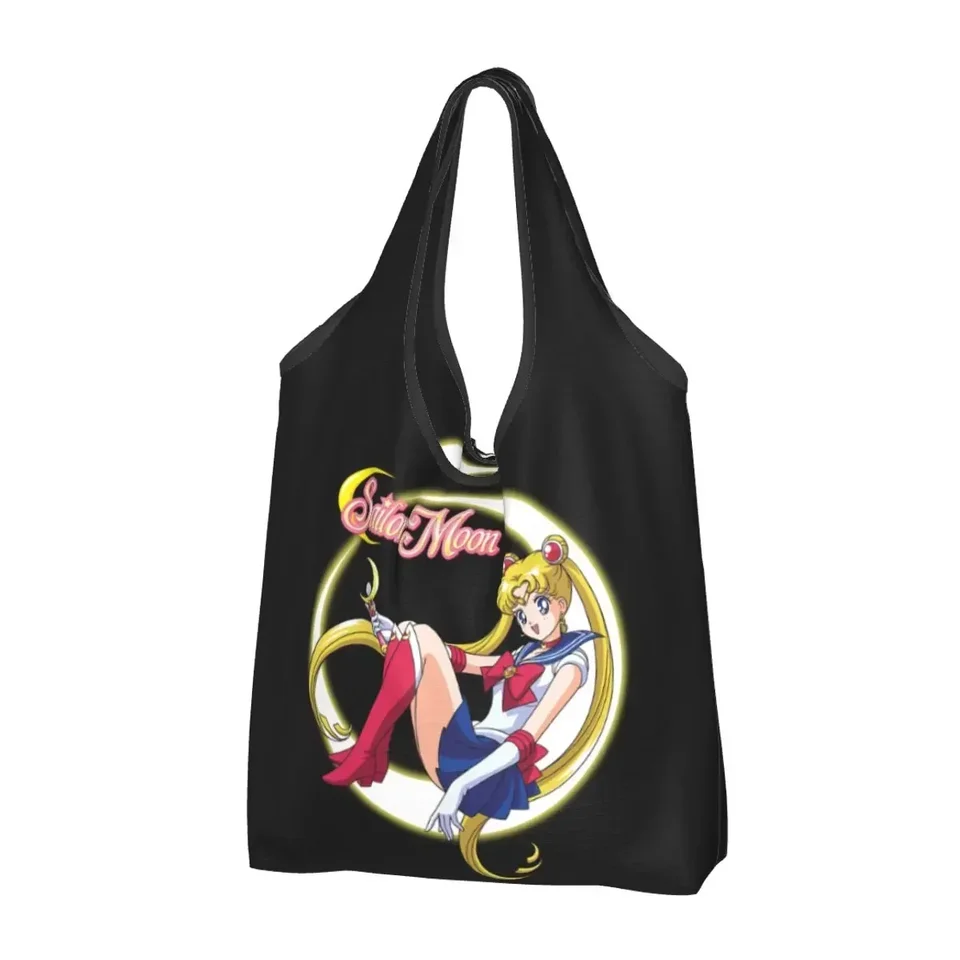 Recyklácia námorníkov Mesiac nákupná taška Ženy tote prenosné anime potraviny Shoppers s