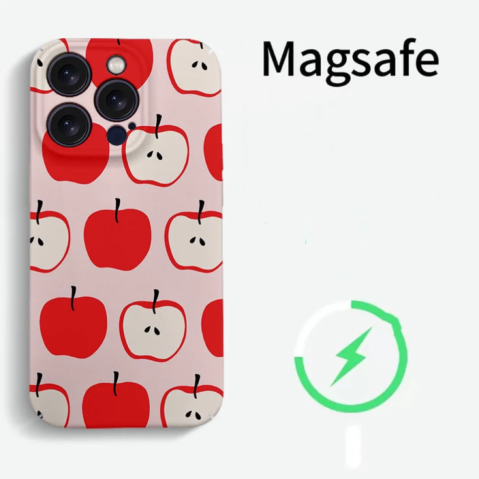 Red Apple Illustration Magnetic Case pre iPhone 16 15Pro max 14 13 Pro 13 Pro Max 15 15 15Plus 12 Acryl Hard Mobile Pasy