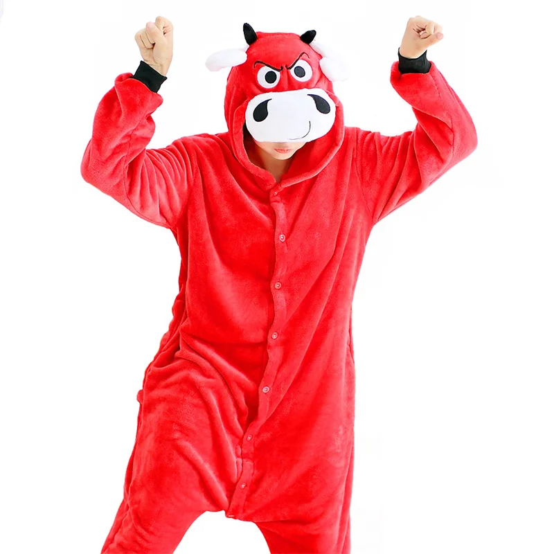 Red Bull Atraktívne roztomilé zviera Kigurumi s kapucňou kombinézy pyžamy pyžamy halloween Party kostým Soft flanel domáce nosenie dámskeho oblečenia