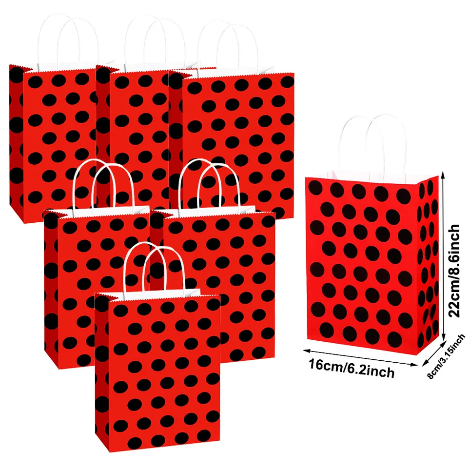 Red Polka dot papierové darčekové tašky s rukovätiami cukrovinky Tašky Tašky na tému Ladybug Darčekové tašky