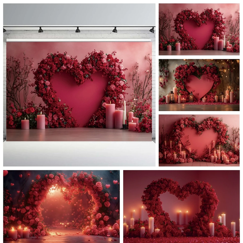 Red Rose Love Heart Arch Photography Pozadie Valentín Svadobná sprcha Svadobné kvety párty dekorácie fotografie pozadie Štúdio