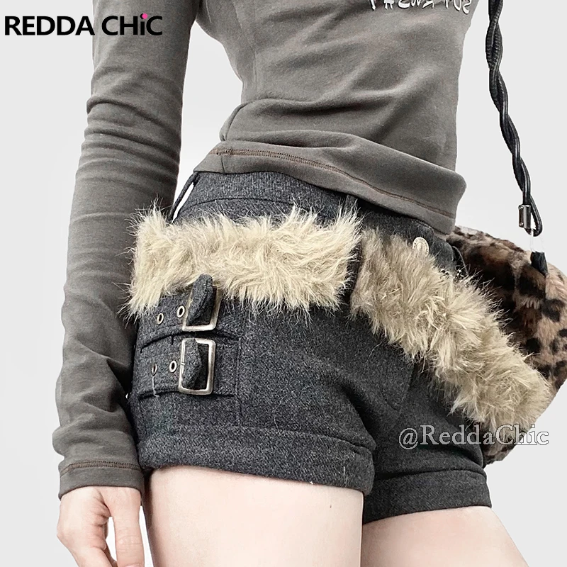 Reddachické zimné tvídové tweed s nízkym páovým kraťasom pre ženy retro plyšový opasok s dvom
