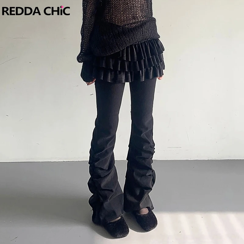 Reddachické ženy Čierne plávajúce vzplanuté naskladané džínsy Grayu Sirring Wased Denim Bell Bottoms High pás dlhé nohavice y2k oblečenie