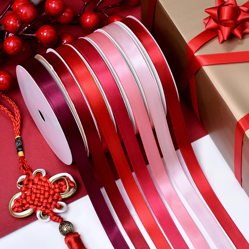 Reds Double Faced Satin Ribbon pre remeslá slávnostné otvorenie Cutting Ceremonial Dekorácie Šijacie stoličky SASH Svadba a jedálenské stoly
