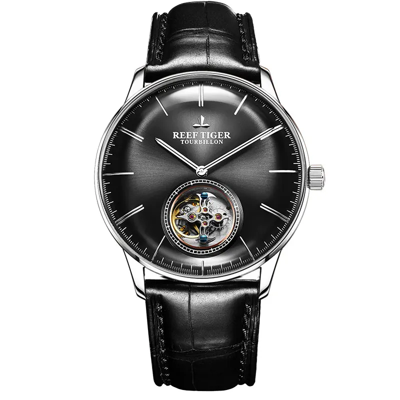 Reef Tiger/RT Hot Wrist Brand Luxury Slávne mužské tourbillon hodinky Automatické hodinky kožené reloj hombre rga1930