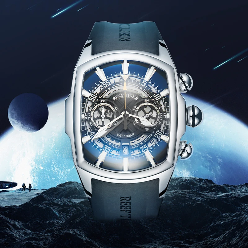Reef Tiger/RT Watch Men Top značka Luxusný chronograf zápästie gumový remienok Vodotesný vojenský armáda Športové mužské hodiny
