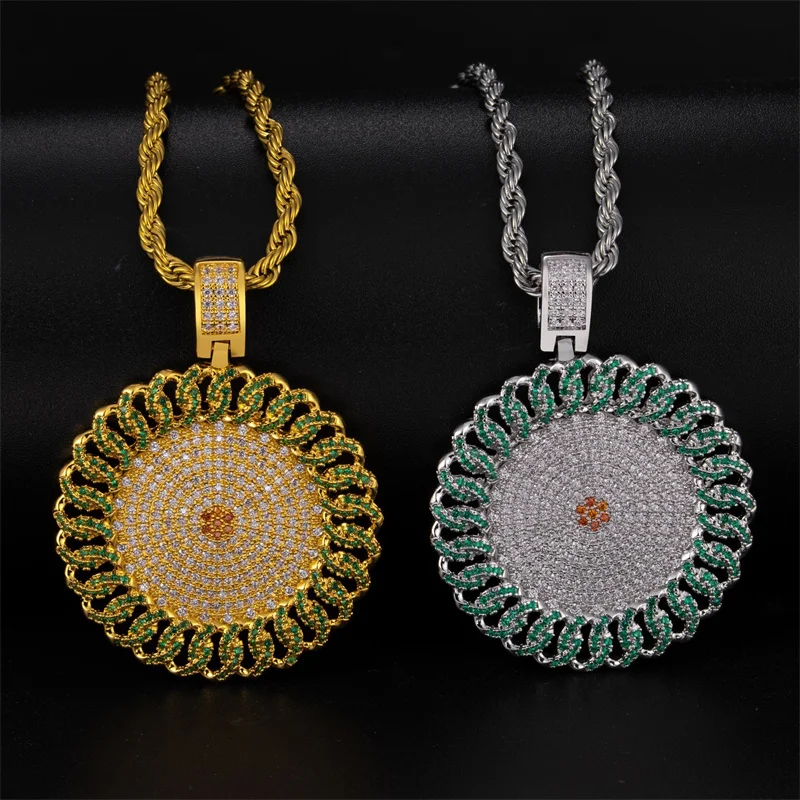 Reesa Európska a americká hip hopová sieť červené náhrdelník Nočný trh Veľkoobchod Ins Micro-Inset Sunflower Pendant